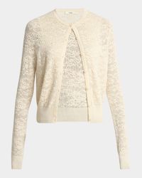 Double Lace Knit Crewneck Cardigan With Tank