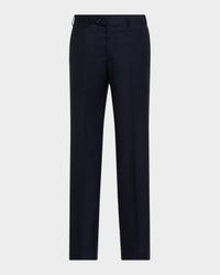 Men's Solid Wool Flat-Front Trousers