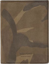 TOM FORD Khaki Camo Nubuck Folding Card Holder