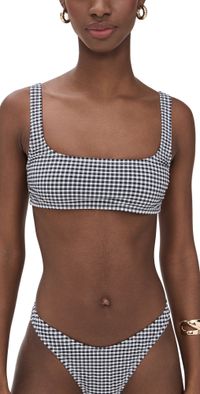 Good American Gingham Square Neck Bikini Top Black Gingham L