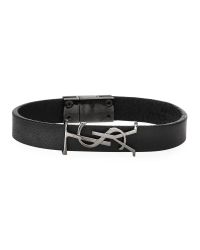 Leather YSL Monogram Bracelet, Black, Size Small