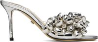 MACH & MACH Silver Puffy Heart Mirror Leather Mules