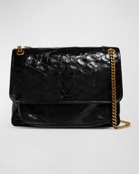 Niki Large Flap YSL Shoulder Bag in Crinkled Leather