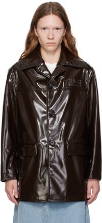 MM6 Maison Margiela Brown Sports Faux-Leather Jacket