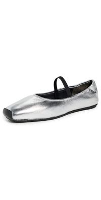 Tory Burch Runway Ballet Flats Silver/Perfect Black 6.5