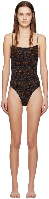 TOTEME Maillot de bain noir et orange à smocks