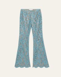 Flare-Leg Sequin Floral Lace Pants