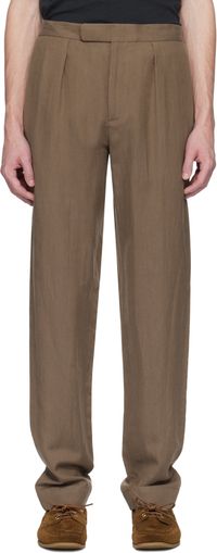 Ralph Lauren Purple Label Pantalon de complet brun taillé à la main en soie et lin