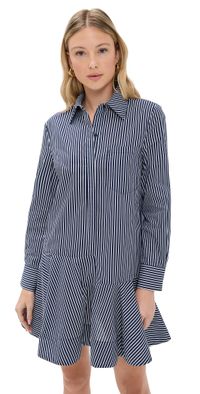 English Factory Stripe Collar Flared Skirt Dress Navy S