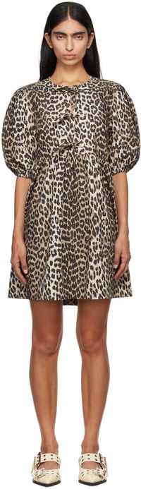 GANNI Robe courte noir et brun à attaches à nouer