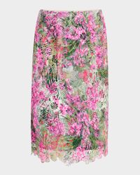 Printed Floral Lace Midi Pencil Skirt