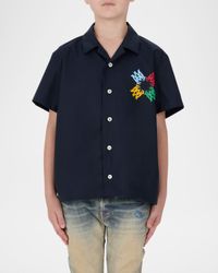 Kid's MA Quad Scribble Button-Front Shirt, Size 4-12