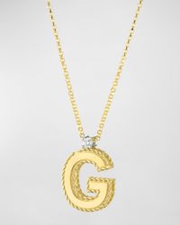 Princess 18K Yellow Gold Diamond Initial Necklace, G