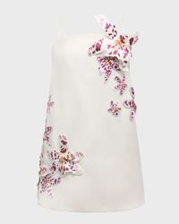 Strapless Watercolor Orchid Bugle Beaded Mini Dress
