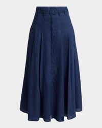 Dugald Pleated Linen Belted Midi Skirt