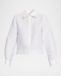 Pleated Cotton Poplin Button-Down Shirt