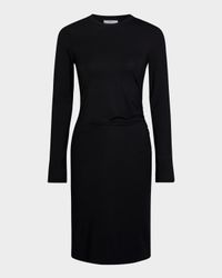 Long-Sleeve Ruched Crewneck Dress