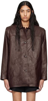 Magda Butrym Burgundy Oversized Button Up Leather Jacket