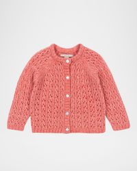 Girl's Isa Openwork Knit Wool Cardigan, Size 3M-12