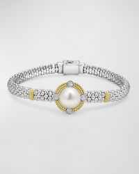 Sterling Silver and 18K Luna Pearl Lux Center with 4 Diamond Rope Bracelet