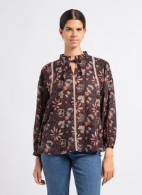 Maison Hotel - Blouse ample col tunisien en coton imprimé - Taille S - Marron