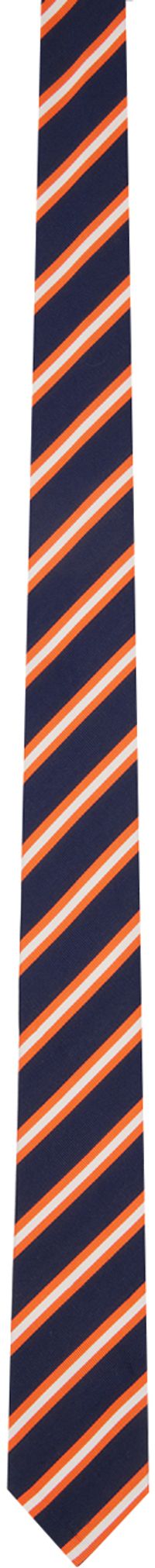 Thom Browne Navy & Orange Striped Neck Tie