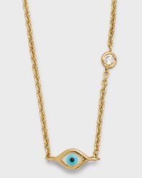 14k Gold Evil Eye Necklace with Single Diamond