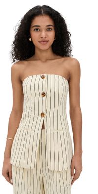 SIMONMILLER Mori Strapless Linen Top Cream Pinstripe 8