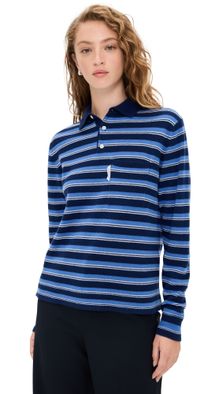 HOMMEGIRLS Knit Stripe Polo Blue Stripe M