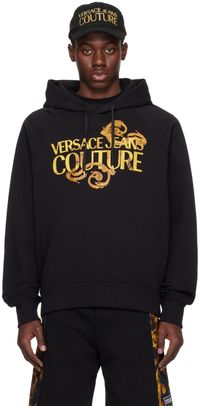 Versace Jeans Couture Pull à capuche noir à logo à motif baroque