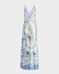Backless Floral-Print Silk Maxi Slip Dress
