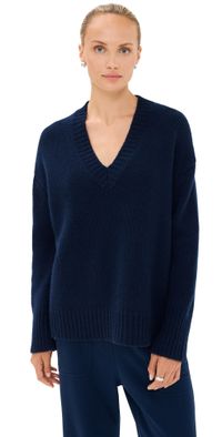 Sablyn Nylah Boyfriend V Neck Cashmere Sweater Midnight Navy XS