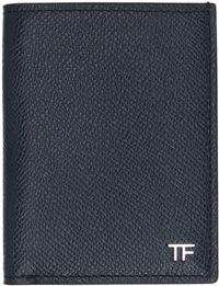 TOM FORD Navy Small Grain Leather Folding Card Holder