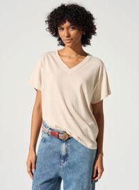 Acote - Tee-shirt droit Col V en coton mélangé - Taille 4 - Blanc
