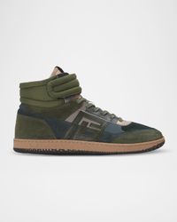 Men's Swan Calfskin and Suede Mid-Top Sneakers