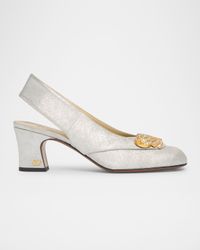 Adamantine Logo Leather Slingback Pumps
