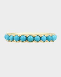 Turquoise Cabochon 14K Yellow Gold Band Ring, Size 7