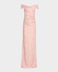 Off-Shoulder Metallic Jacquard Column Gown