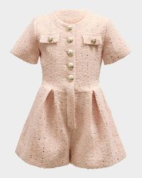 Girl's Pleated Sequin Boucle Playsuit, Size 4-14