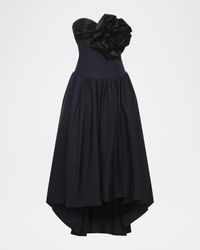 Strapless Floral Appliqué High-Low Gown