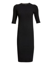 Rib Elbow-Sleeve Midi Sheath Dress