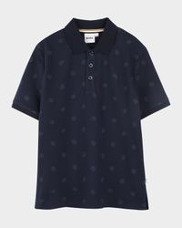Boy's Short-Sleeve Tonal Print Polo Shirt, Size 14-16