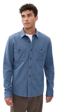 Marine Layer Pacifica Stretch Overshirt Blue Railroad Stripe S