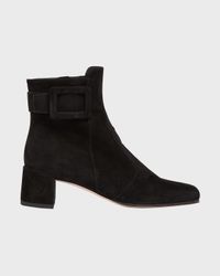 Tres Vivier Suede Buckle Ankle Booties