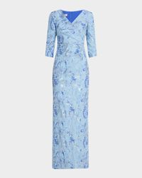 Pleated Metallic Jacquard Column Gown