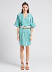 Vila - Robe courte Col V imprimée - Taille 40 - Vert