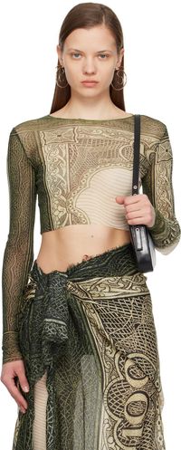 Jean Paul Gaultier Green & Off-White 'The Cartouche' Long Sleeve T-Shirt