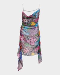 Crystal Strappy Ruched Tulle Mini Dress