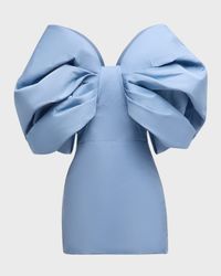Draped Bow-Sleeve Mini Dress With Train