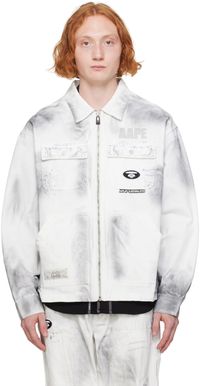 AAPE by A Bathing Ape White Faded Denim Jacket